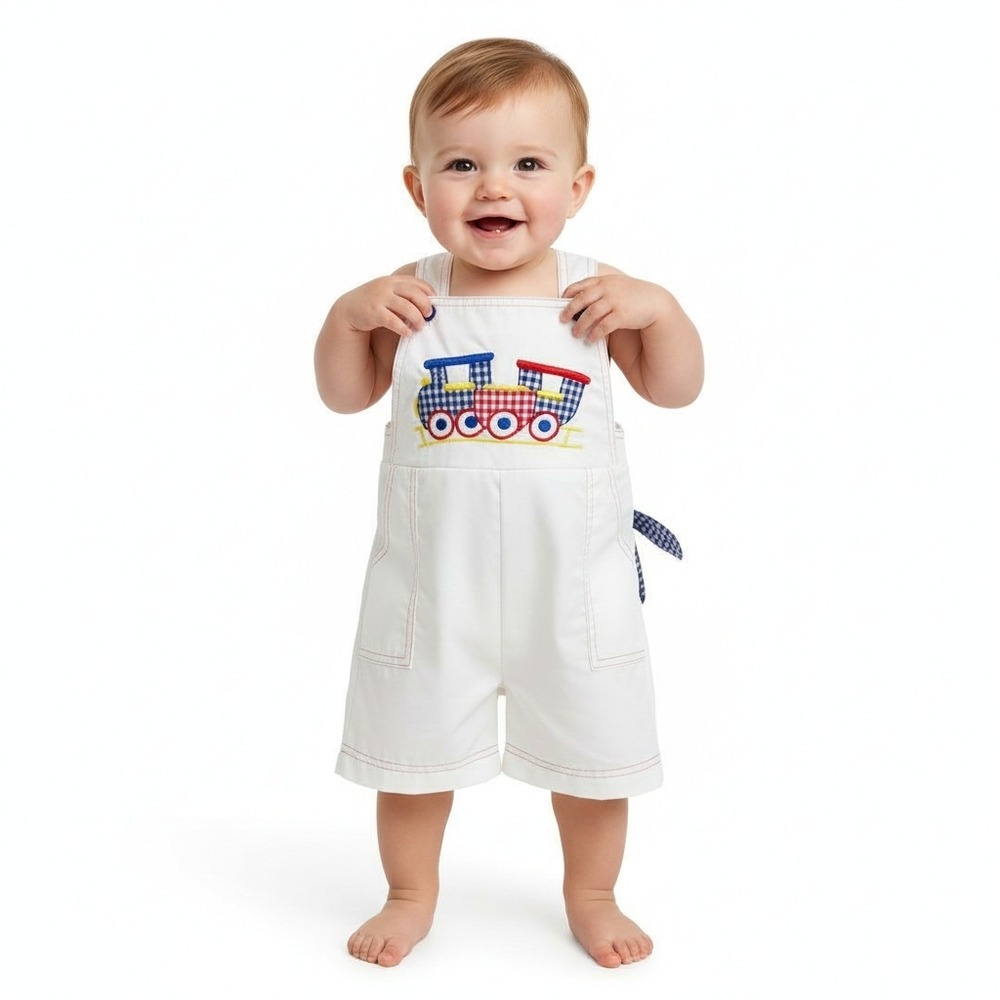 Vintage Tiny Tots Original Train Embroidered Overalls Boys Size 4 Cotton Blend